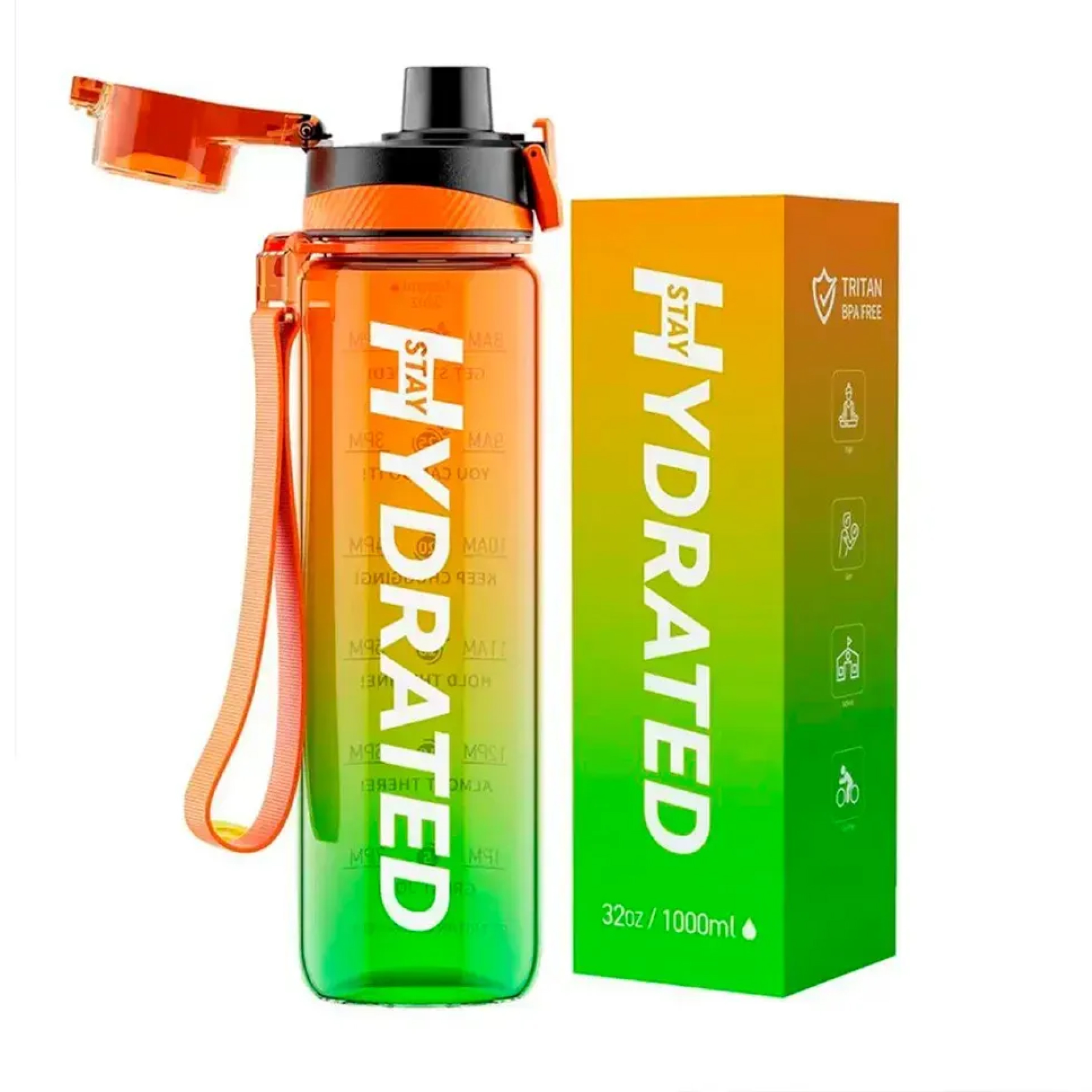 79710324937048_f54d88c2c1 Hydrated Water Bottle - 1000ml Tritan Green Orange - Зображення 1