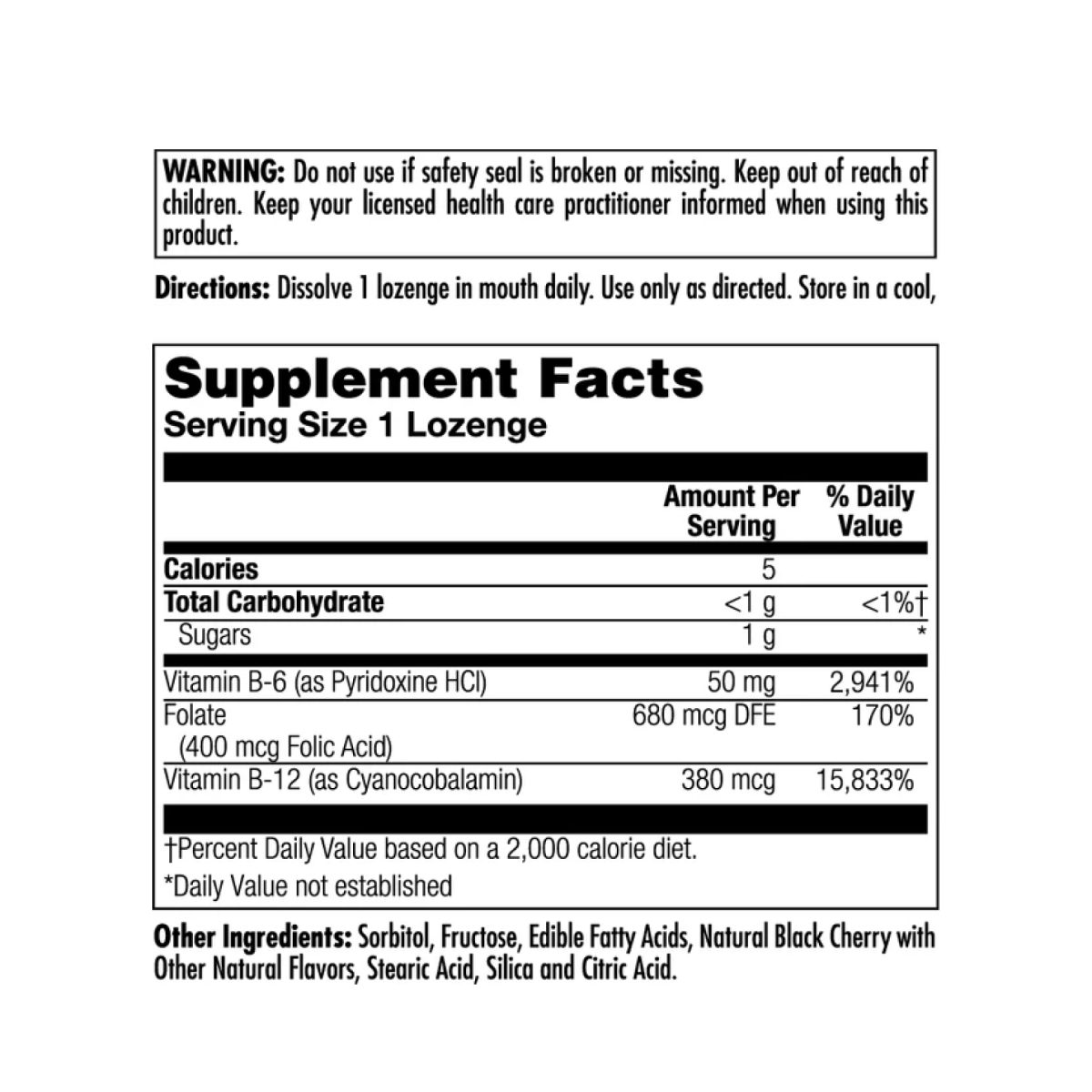 B-6 B-12 Folic Acid - 60 tabs Black Cherry - Зображення 2