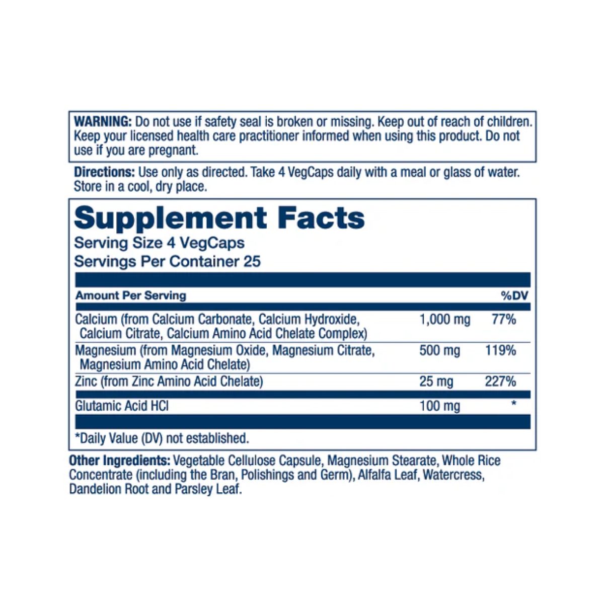 Calcium Magnesium Zinc - 100 vcaps - Зображення 2