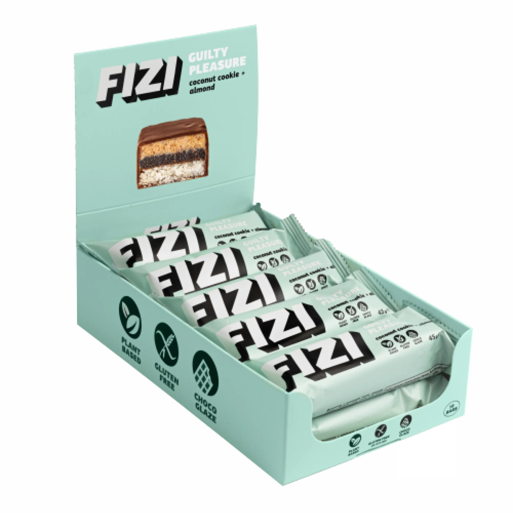 fizifizi-protein-10kh45g-coconut-cookie-almond-70265443715092_aecec6ff26 FIZI Chocolate Bar - 10х45g Coconut Cookie-Almond - Зображення 1