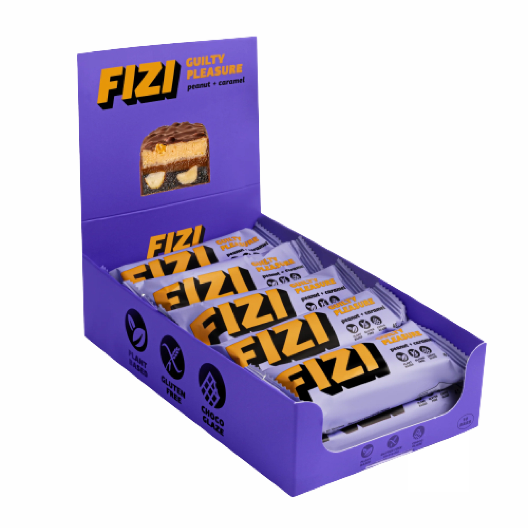 fizifizi-protein-10kh45g-peanut-caramel-63384381980636_554aa0ff6f FIZI Chocolate Bar - 10х45g Peanut-Caramel - Зображення 1