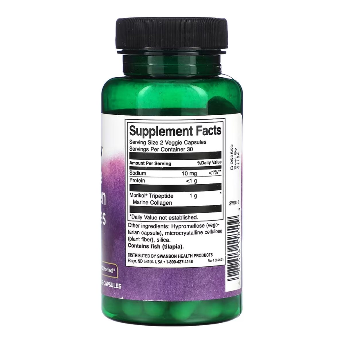 Marine Collagen Peptides Type I Featuring Morikol 500mg - 60 vcaps - Зображення 2