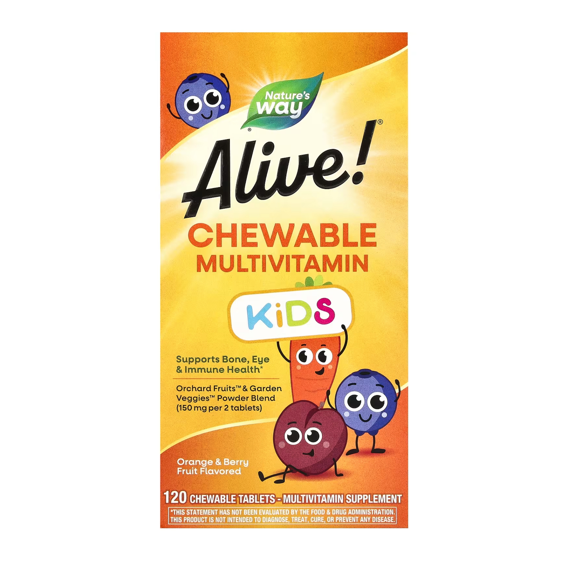 natures-waykids-chewable-multivitamin-120-tabs-66127223009818_9570c7ffd5 Alive! Children's Chewable Multivitamin - 120 tabs Orange and Berry - Зображення 1