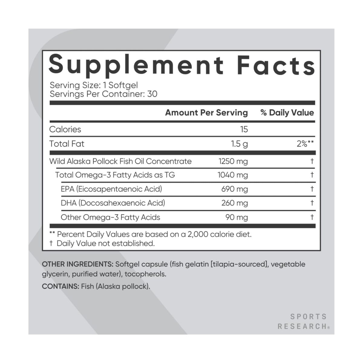 Omega-3 Fish Oil Alaska Pollock 1250mg - 30 softgels - Зображення 2