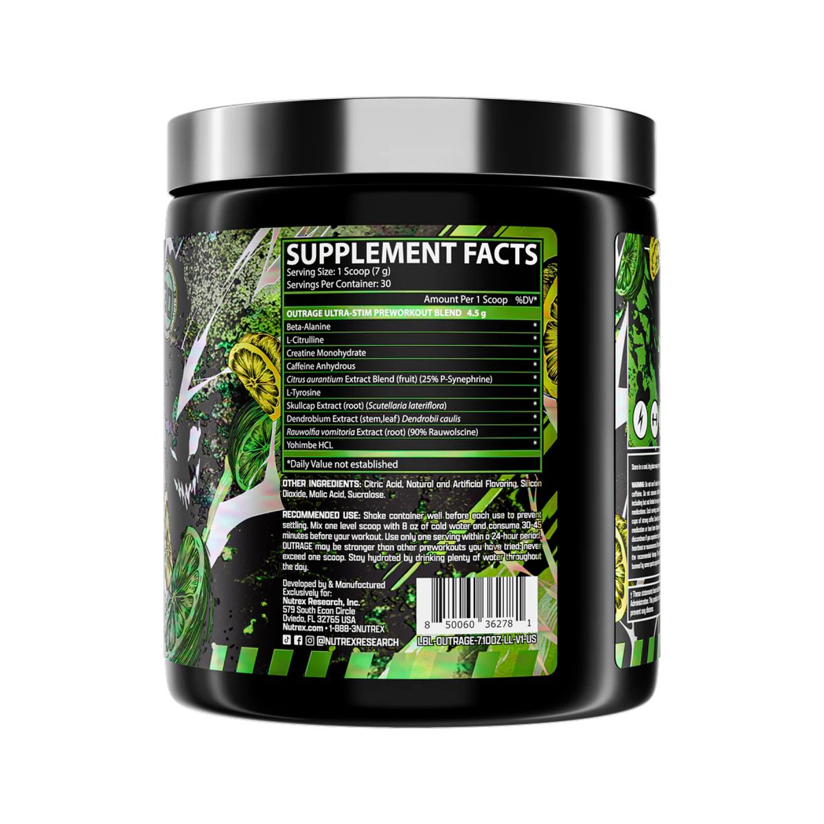 Outrage High‑Stim Pre‑Workout - 30 servings Lemon Lime - Зображення 2