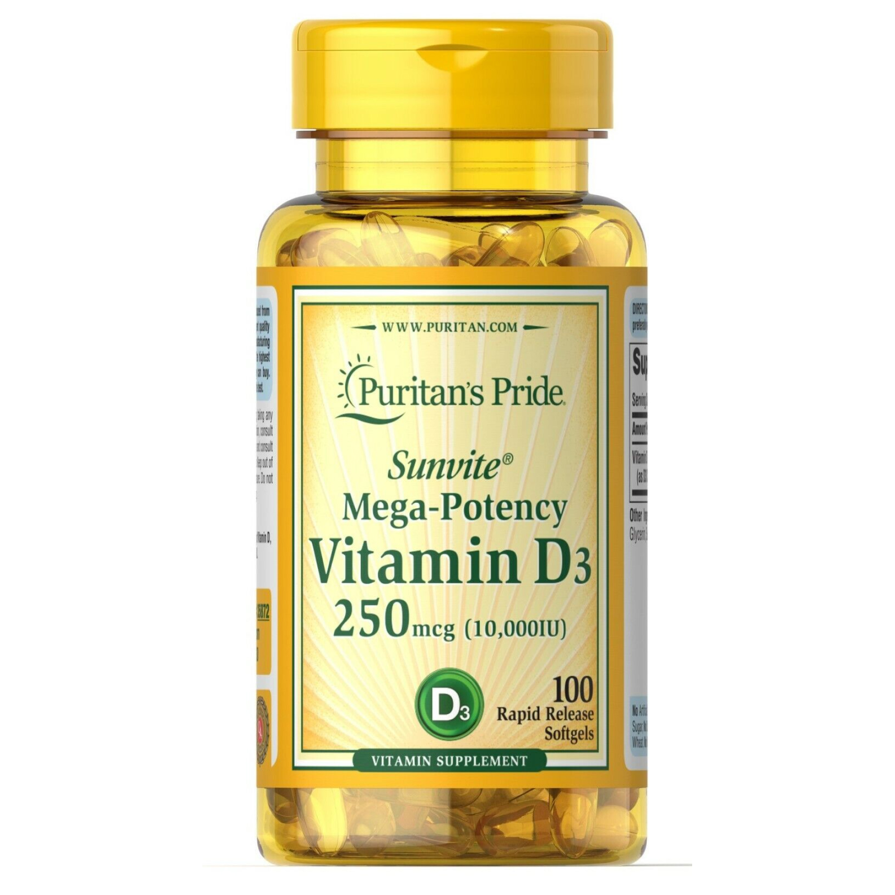 puritans-pride-vitamin-d3-250mcg-10000-iu-mega-potency-100softgels-79292601573707_954ca0397d-1 Vitamin D3 250mcg(10000 IU) Mega-Potency - 100 softgels - Зображення 1