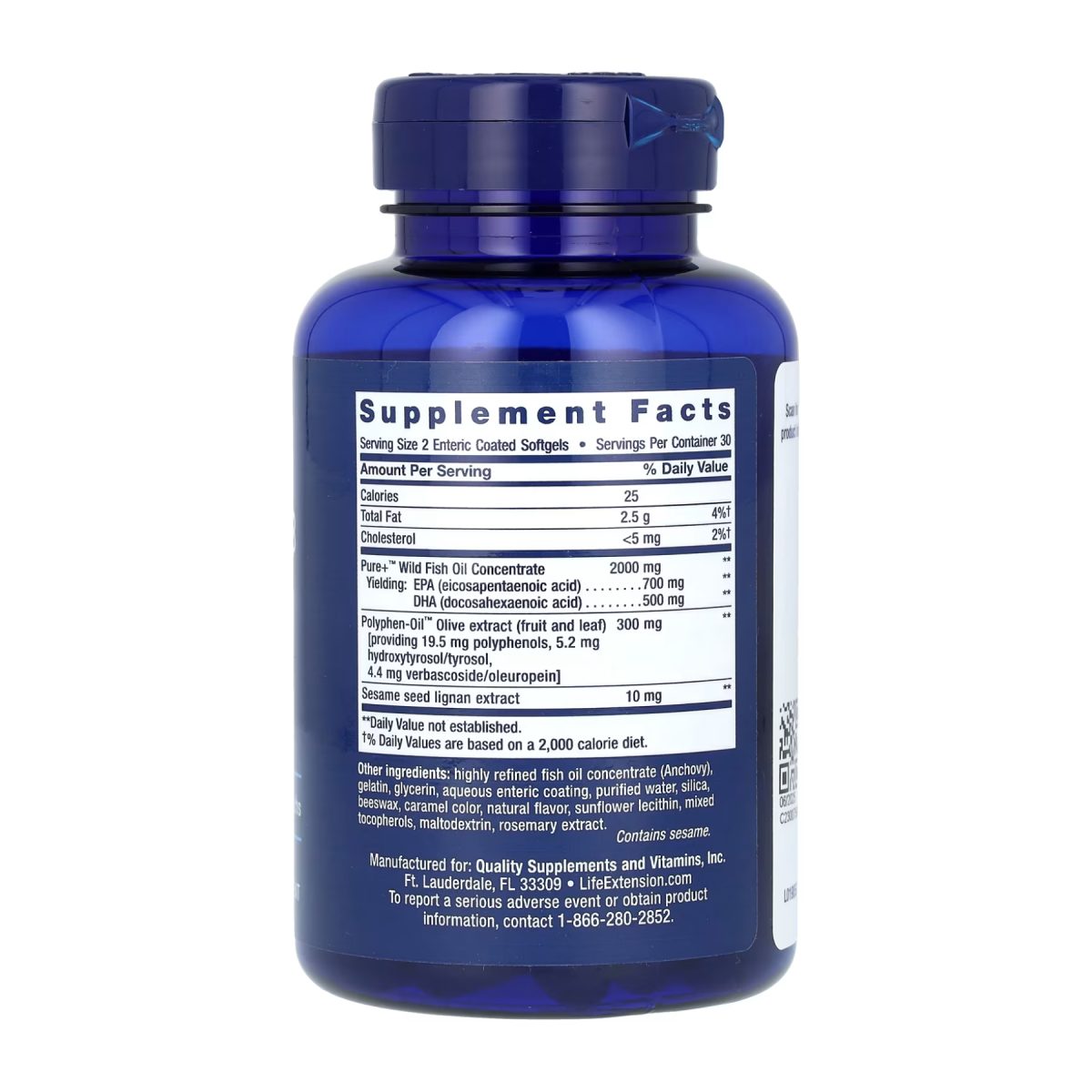 Super Omega-3 EPA/DHA Fish Oil Sesame Lignans & Olive Extract Enteric Coated - 60 softgels - Зображення 2