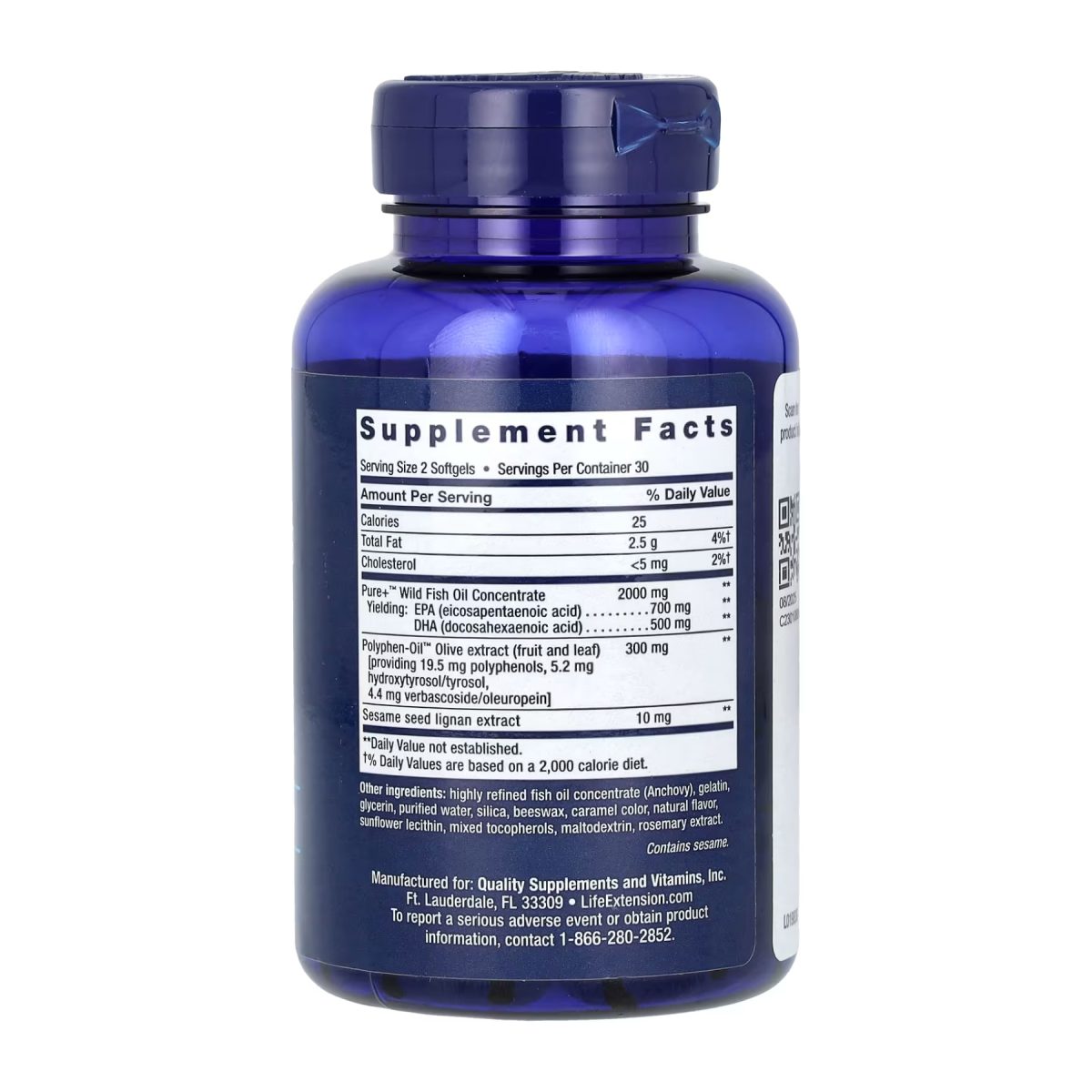 Super Omega-3 EPA/DHA Fish Oil Sesame Lignans & Olive Extract	- 60 softgels - Зображення 2
