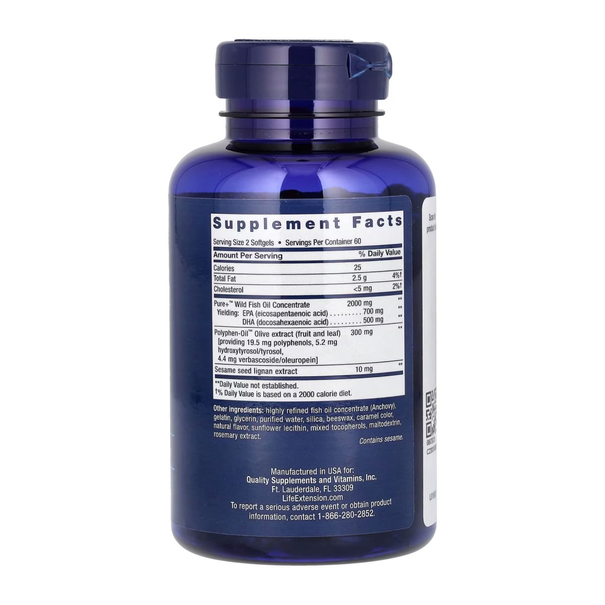 Super Omega-3 EPA/DHA Fish Oil Sesame Lignans & Olive Extract - 120 softgels - Зображення 2