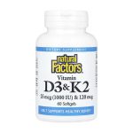 Vitamin D3 & K2 25 mcg (1000 IU) & 120 mcg - 60 softgels